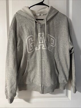 GAP Heritage Light Gray Full-Zip Hoodie with Embroidered Logo
